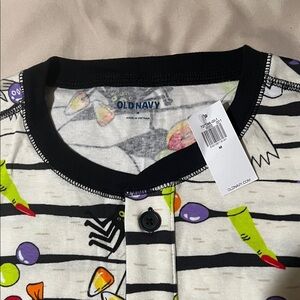 Old Navy Black and White Striped Shirt with Colorful Candy Print